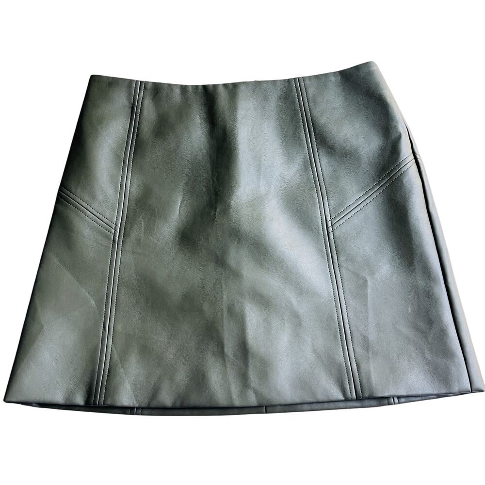 Bagatelle Collection Mini Skirt Womens Large Green Faux Leather Lined PU Vegan